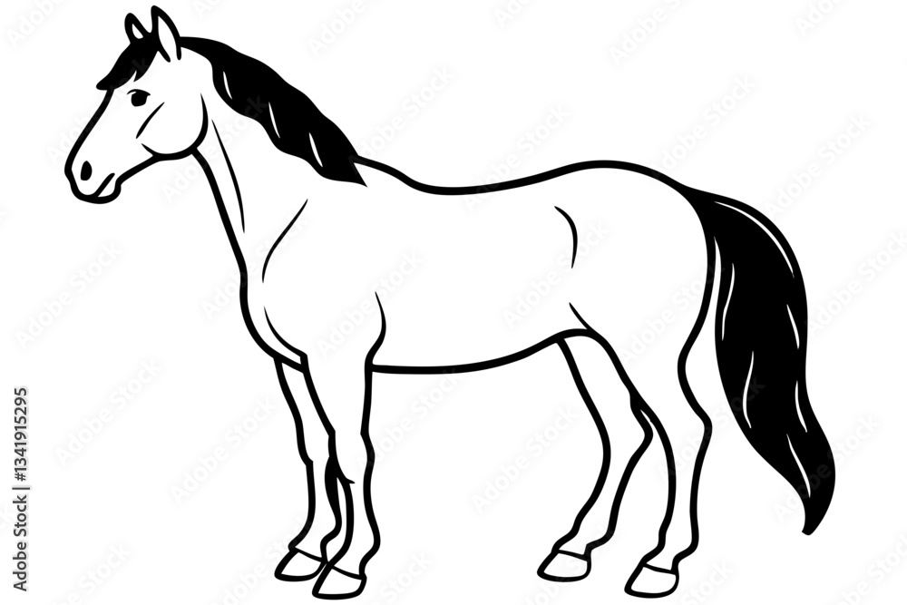 Fototapeta premium friesian horse line art silhouette vector illustration