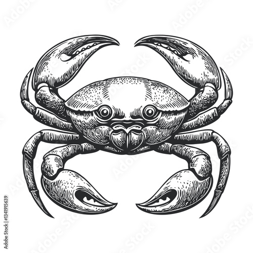 Intricate Woodcut Illustration of a Detailed Crab Design