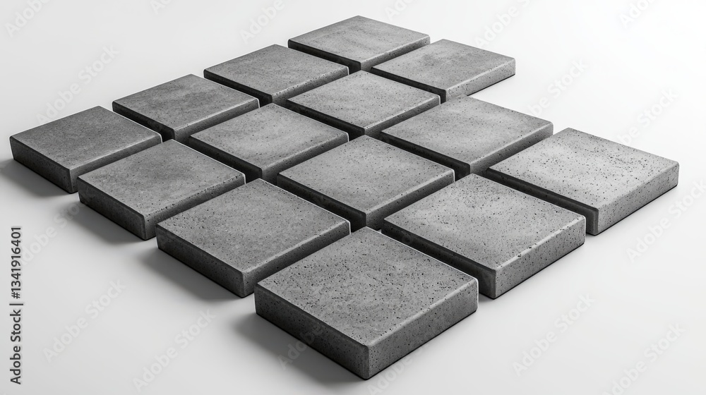 Smooth grey concrete pavers arranged in a grid pattern for outdoor landscaping design