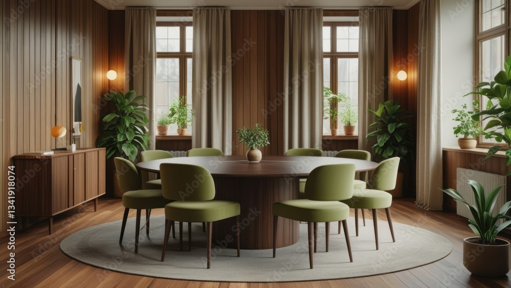 Modern Wooden Dining Room with Round Table Modern Wooden Dining Room with Round Table