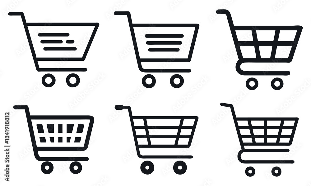 Collection of Shopping Cart Vector Icons. Various Cart Designs for E-commerce, Retail Shopping, and Online Shopping Market Collection of Shopping Cart Vector Icons. Various Cart Designs for E-commerce, Retail Shopping, and Online Shopping Market