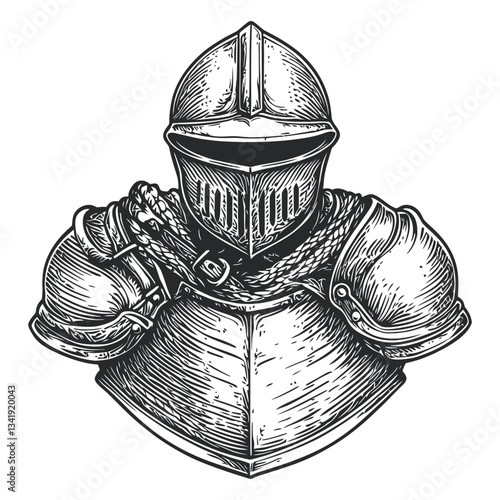 Detailed Woodcut Illustration of a Medieval Knight Armor Design