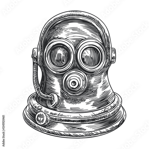 Vintage Woodcut Illustration of a Classic Gas Mask Design