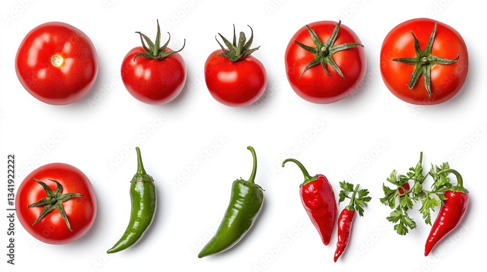 Vibrant Red Tomatoes and Spicy Green and Red Chili Peppers: A Culinary Delight Vibrant Red Tomatoes and Spicy Green and Red Chili Peppers: A Culinary Delight