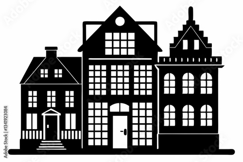 tenement line art silhouette vector illustration