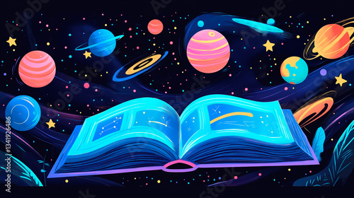 Obraz na płótnie book, planets, stars, planets and space planets in the universe w salonie