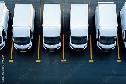 White delivery vans lined up in a parking lot photo