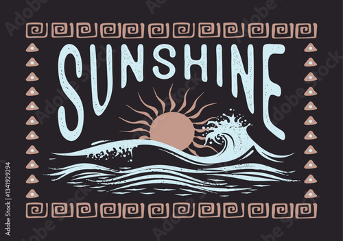 Sunshine Vintage retro modern Creative typographic t-shirt design, Summer tropical beach artwork, sweatshirt, retro California surf typography, t-shirt graphics.Vintage text print,summer beach vibe,