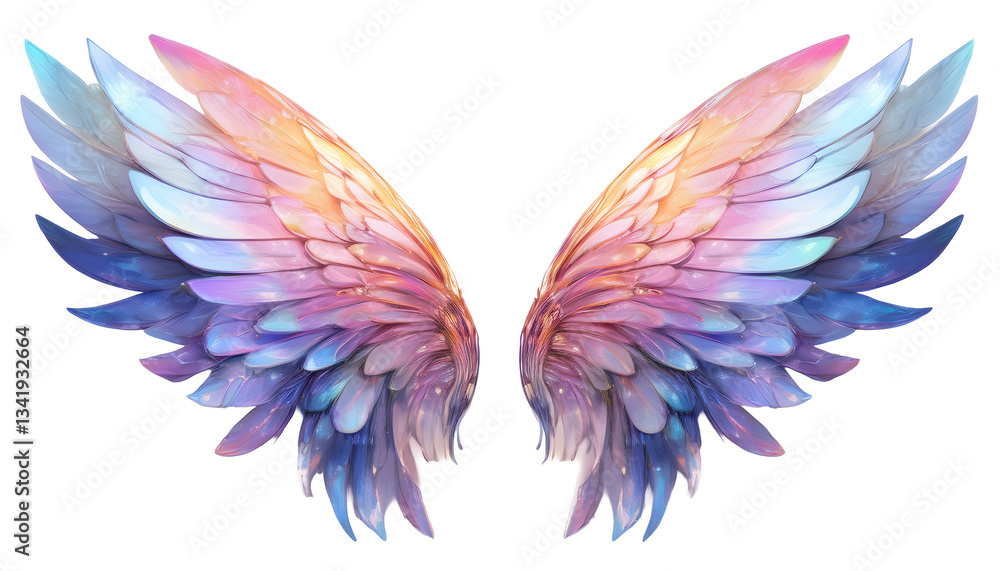 Obraz premium Fantasy colofrul fairy wings isolated on transparent background. Beautiful gentle angel wings for picture design