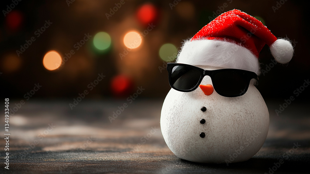 happy smiling funny christmas snowman with christmas lights on black background.