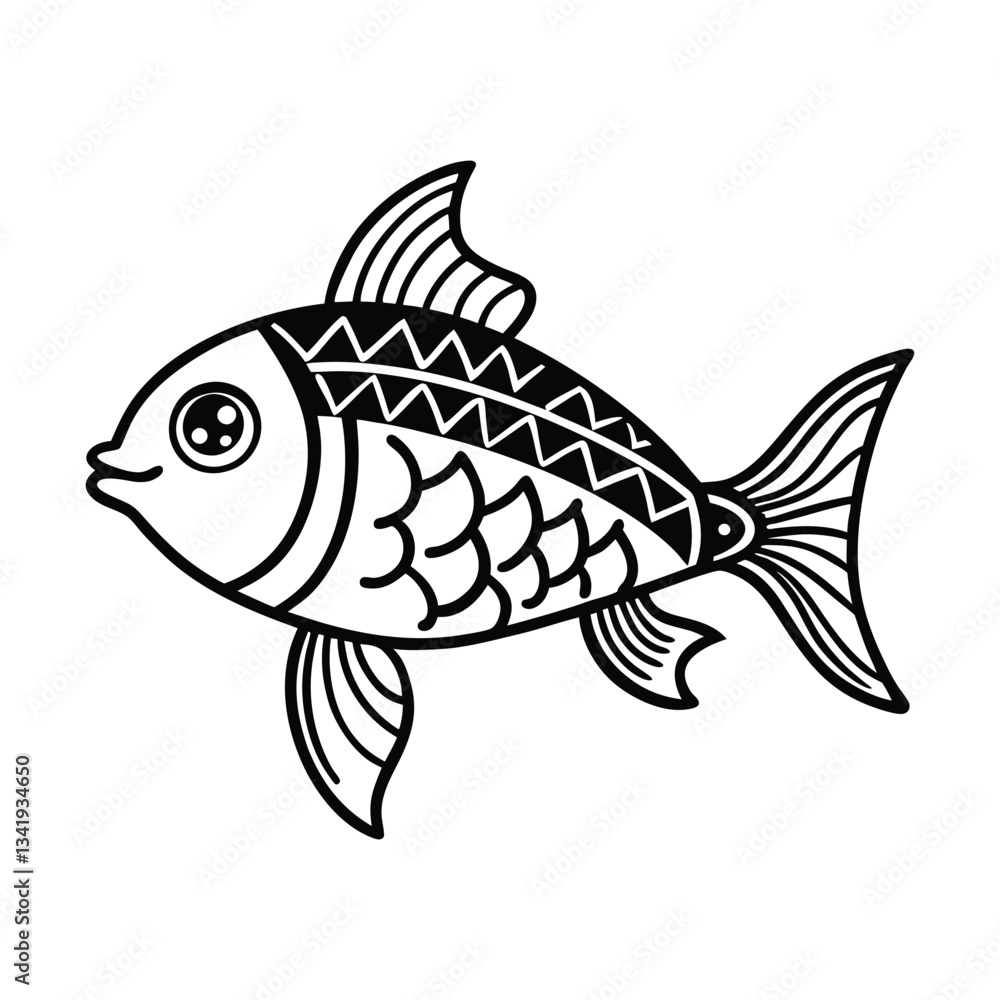 Cute, Ornate Fish Line Art Illustration Cute, Ornate Fish Line Art Illustration