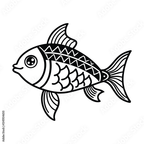 Cute, Ornate Fish Line Art Illustration