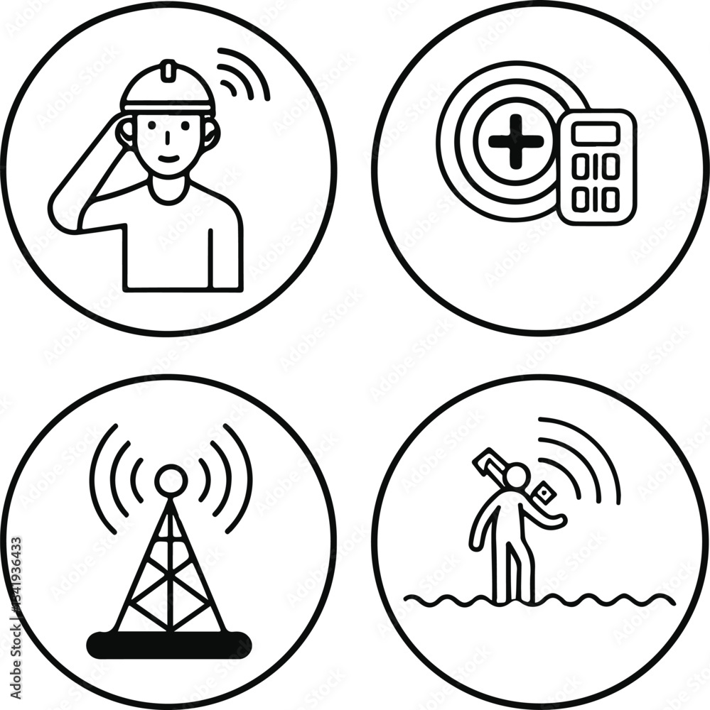 Obraz premium SOS Icons Set Editable Stroke Vector Line Art Emergency Alert Rescue Symbols Collection