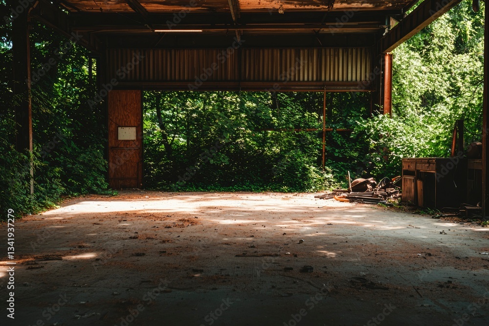 Covered Area with Forest View, Background Trees. Industrial or storage use Covered Area with Forest View, Background Trees. Industrial or storage use