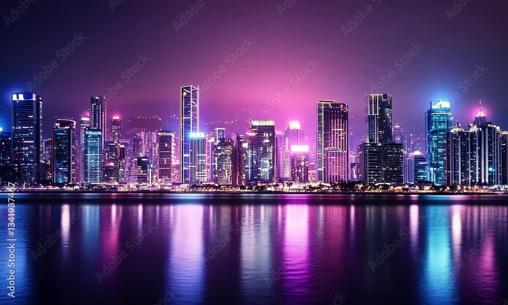 Neon Cityscape Reflection: Vibrant Night in Hong Kong Neon Cityscape Reflection: Vibrant Night in Hong Kong