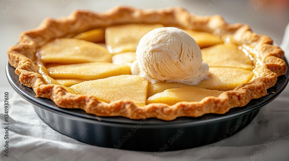 Vanilla ice cream apple pie dessert. Delicious apple pie topped with creamy vanilla ice cream. Vanilla ice cream apple pie dessert. Delicious apple pie topped with creamy vanilla ice cream.