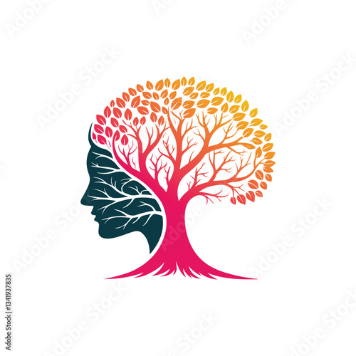 brain tree vector silhouette clip art logo design