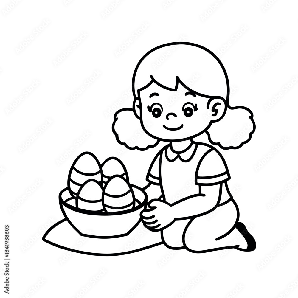 girl with a basket of easter eggs