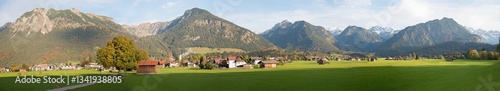 panoramic view of tourist resort Oberstdorf, allgau alps, in autumn
