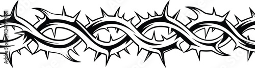 Barbed Wire Thorn Tattoo Design, Tribal, Gothic, Edgy, Black Ink Illustration