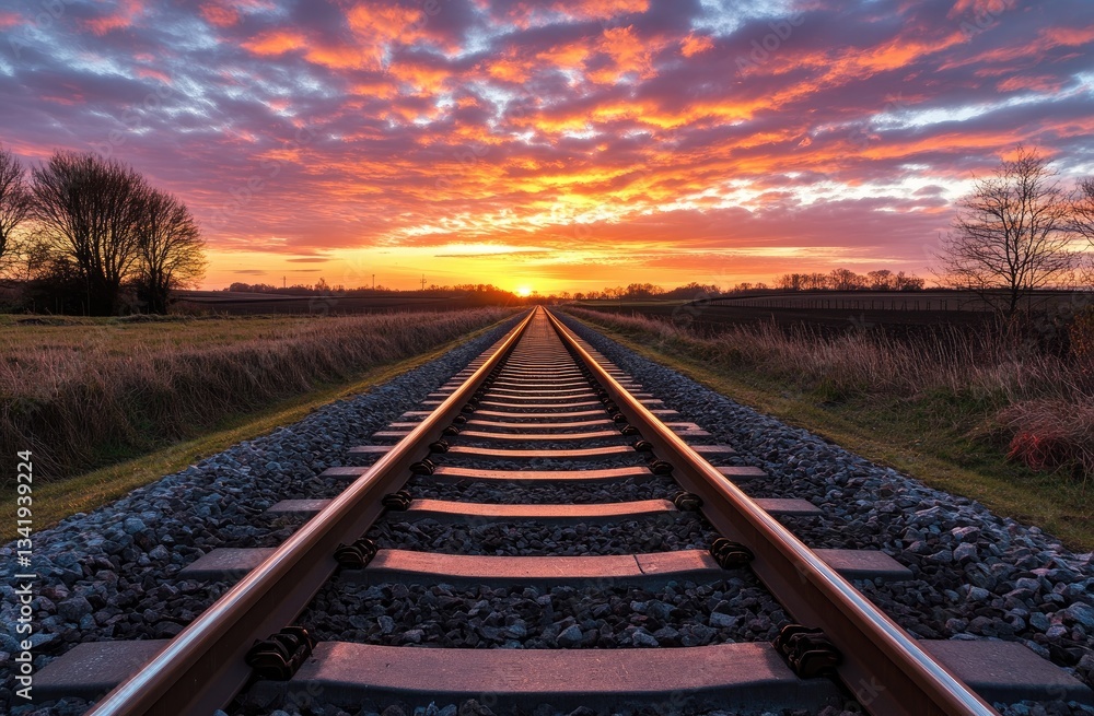 Obraz premium Sunset over railway tracks