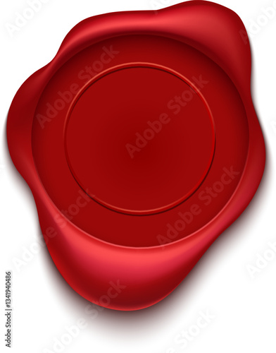 Red wax seal with empty space for text is guaranteeing authenticity and security, creating a vintage and classic look for documents, contracts, and letters