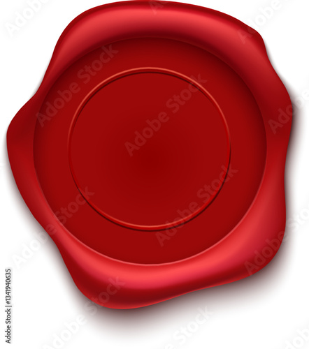 Red wax seal with empty space for a logo or symbol, representing security, authenticity, and official validation of documents or agreements