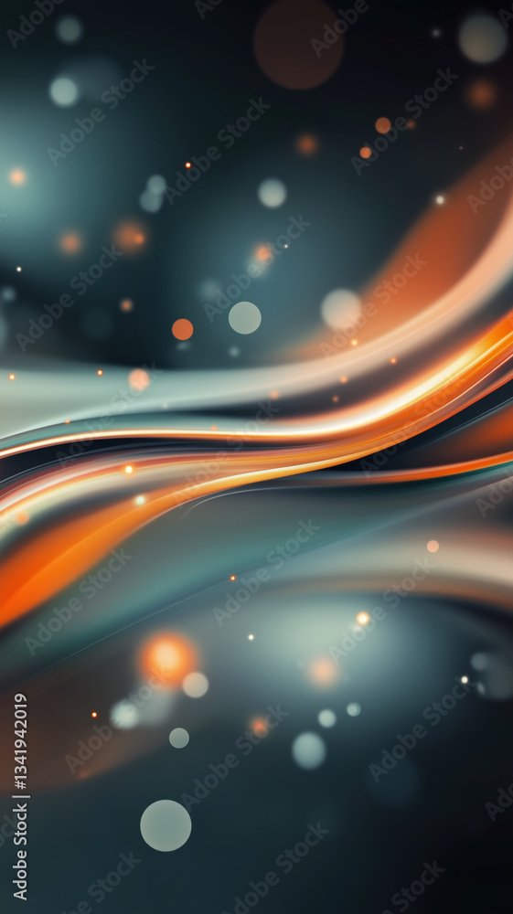 Fototapeta premium A fluid wave of light and shadow dances across a dynamic abstract background in rich teal and orange hues.