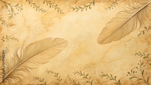 Vintage parchment background with quill feathers