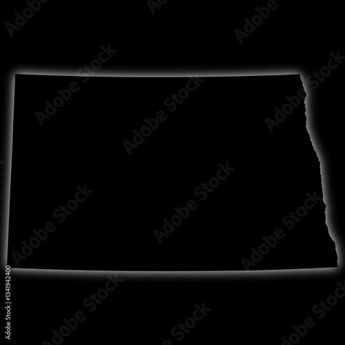 Black silhouette of North Dakota state map with glow effect on dark background