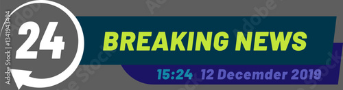 Breaking news lower third featuring a twenty four hour cycle symbol, delivering urgent information about events occurring on 12 December 2019 at 15,24, enhancing live broadcasts and updates