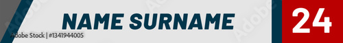 Stylish lower third graphic featuring name and surname on gray background with number twenty four on red background, ideal for video production and broadcasting