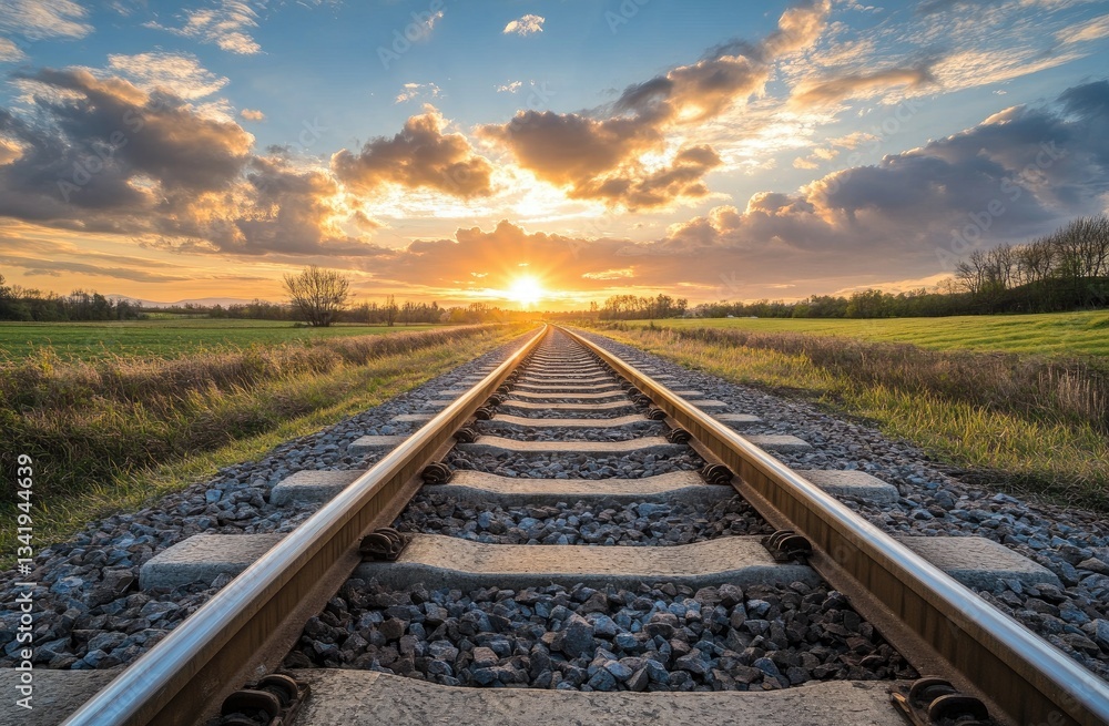 Fototapeta premium Sunset over Railroad Tracks