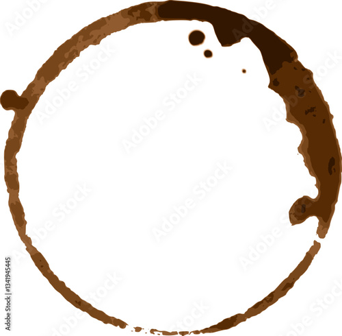 Isolated brown coffee cup stain ring forming a circle on white background representing a common household or office mess, ideal for concepts related to beverages, breakfast, or daily routines