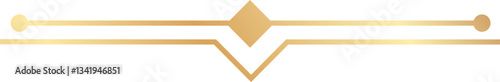Golden geometric divider is composed of two horizontal lines, a rhombus, and two circles, creating a minimalist and elegant frame for certificates, invitations, or diplomas