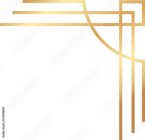 Elegant golden art deco corner ornament forming a frame, perfect for certificates, invitations, menus, or page decorations, featuring geometric lines and curves in a luxurious gold color