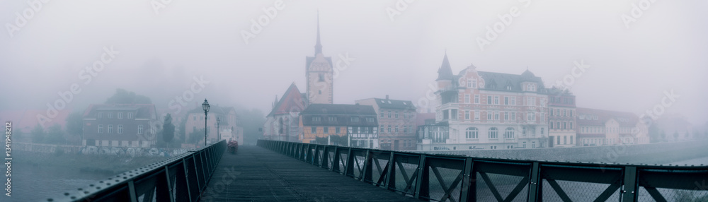 Naklejka premium Panoramic shot. It is a small European town,
