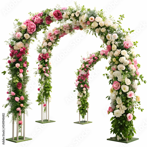 Elegant Wedding Floral Arch with Pink and White Roses