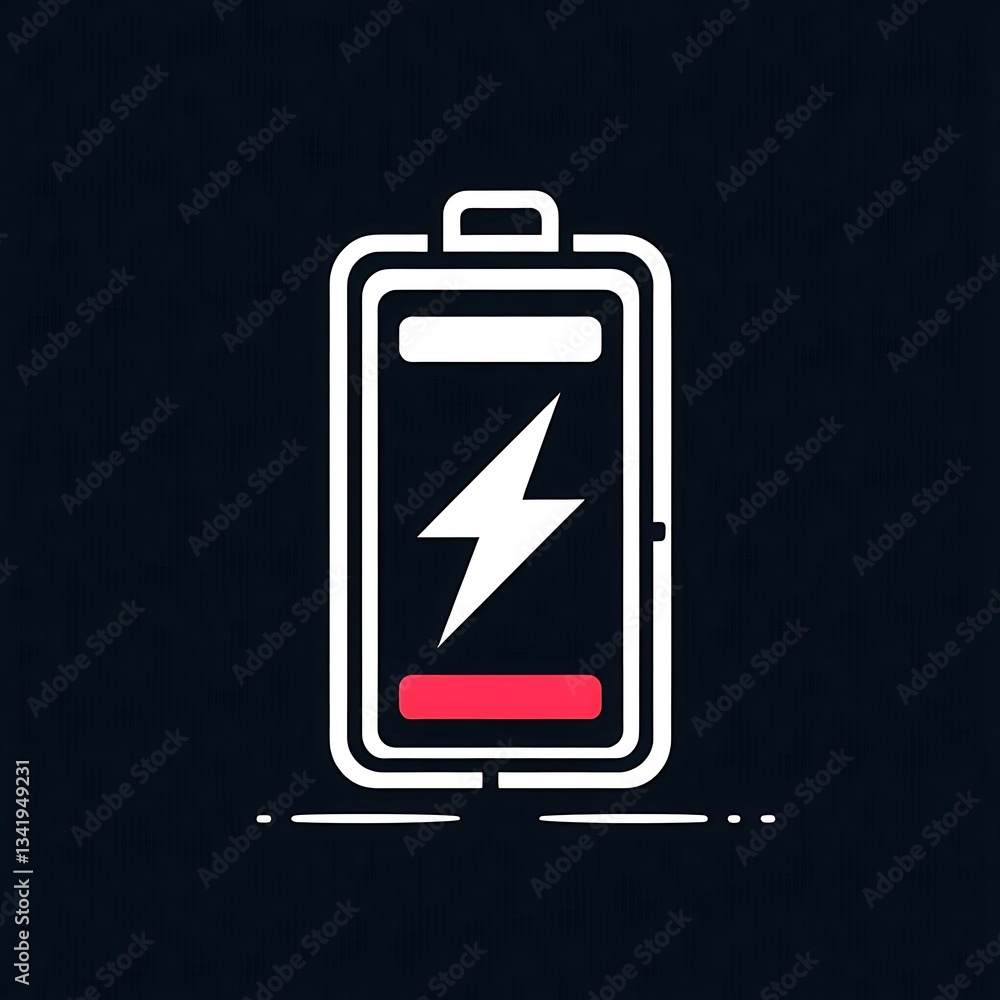 Battery charging icon with low power, energy warning symbol illustration Battery charging icon with low power, energy warning symbol illustration
