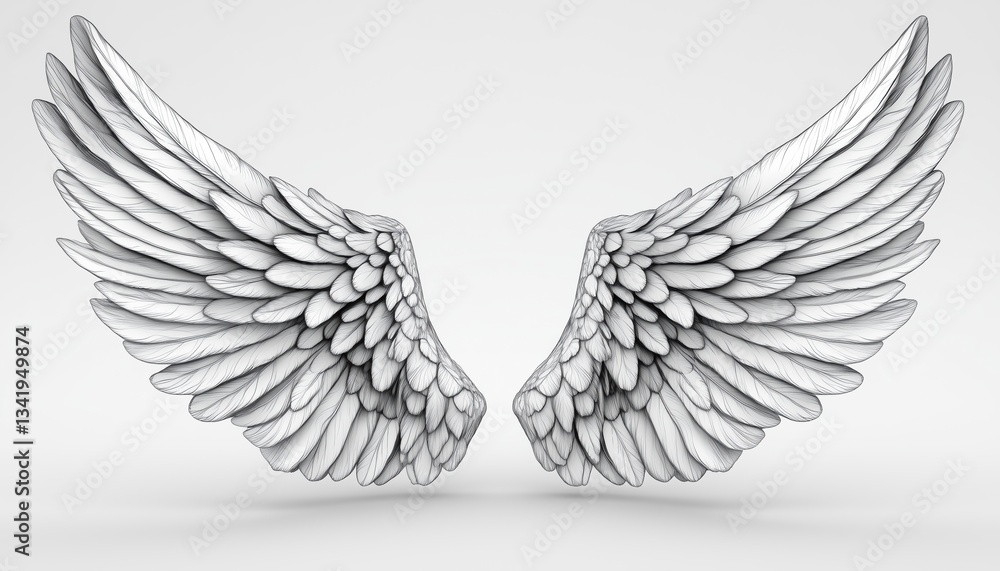 Obraz premium Detailed Black And White Angel Wings With A Realistic Appearance Available In Stock. Find Them Now! Unique Design For Various Uses.