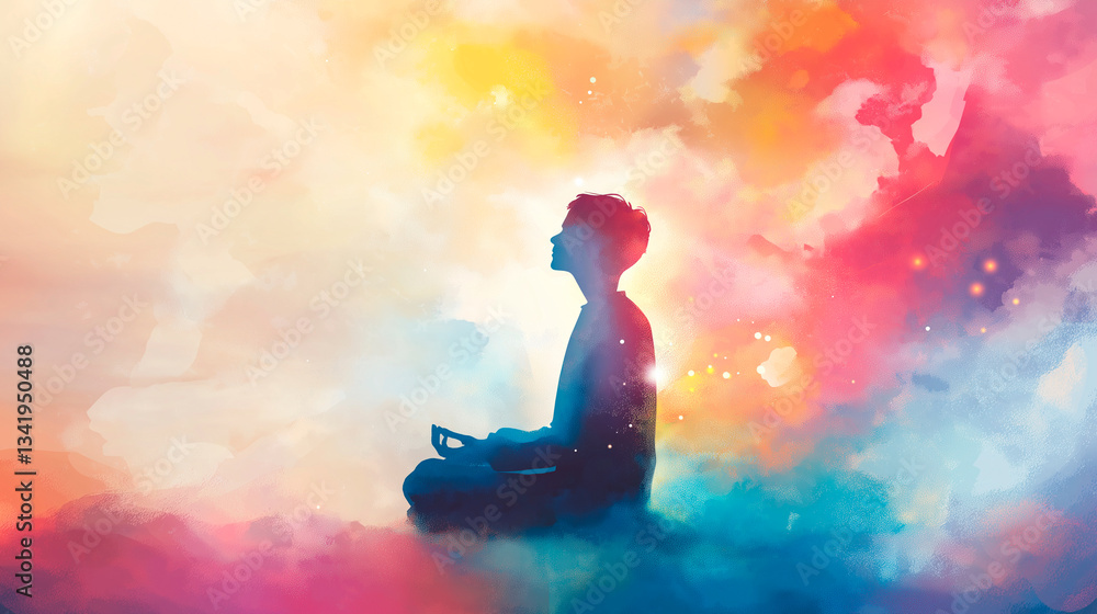 double exposure of man sitting on the top of the top view. colorful