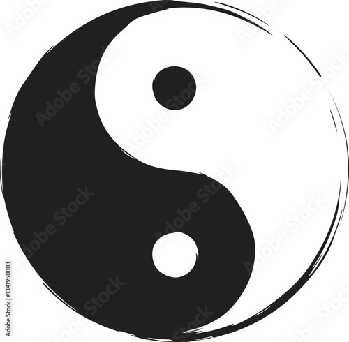 Yin Yang symbol of balance and harmony. Yin-Yang hand-drawn grunge flat simple vector illustration for web and apps