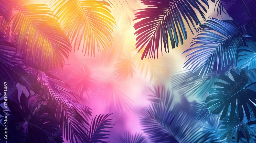 Tropical Palm Leaves with Gradient Background Tropical Palm Leaves with Gradient Background