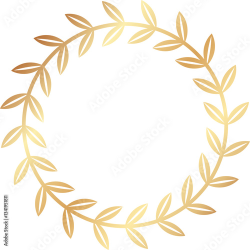 Circular golden laurel wreath with small leaves creating a minimalist and elegant design, ideal for awards, certificates, or decorative purposes