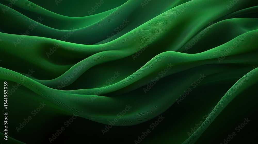 Obraz premium Emerald Green Abstract Waves: A Study in Smooth, Dark, and Luxurious Curves