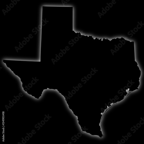 Black silhouette of Texas state map with glow effect on dark background