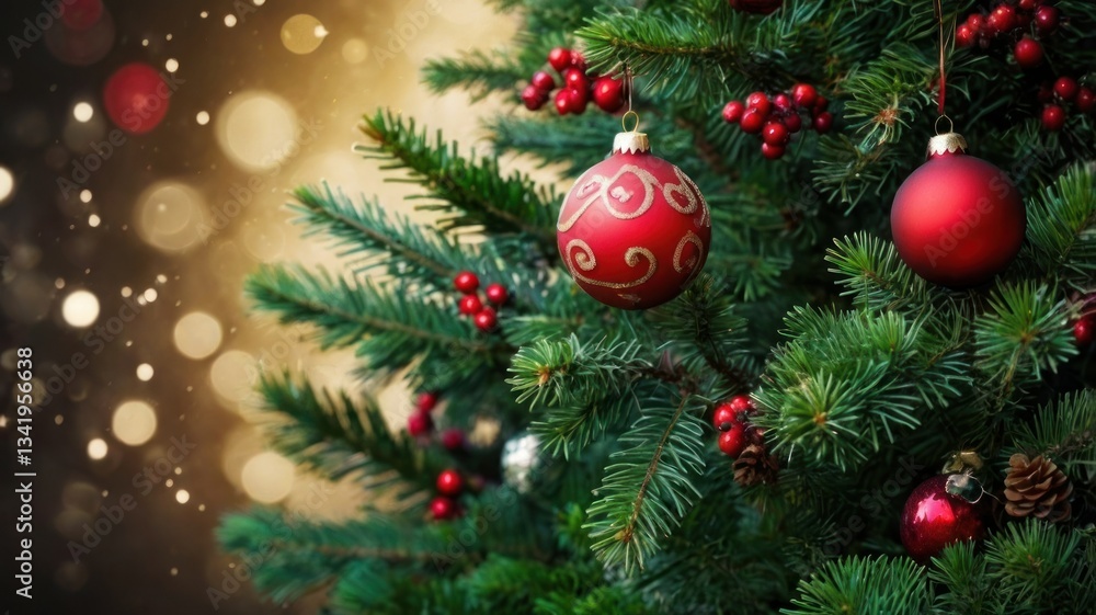 Naklejka premium Christmas tree decorated with ornaments