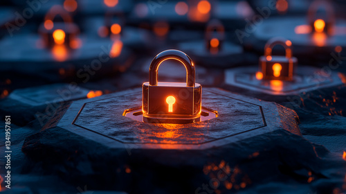 Obraz na płótnie glowing lock and key on a dark background w salonie