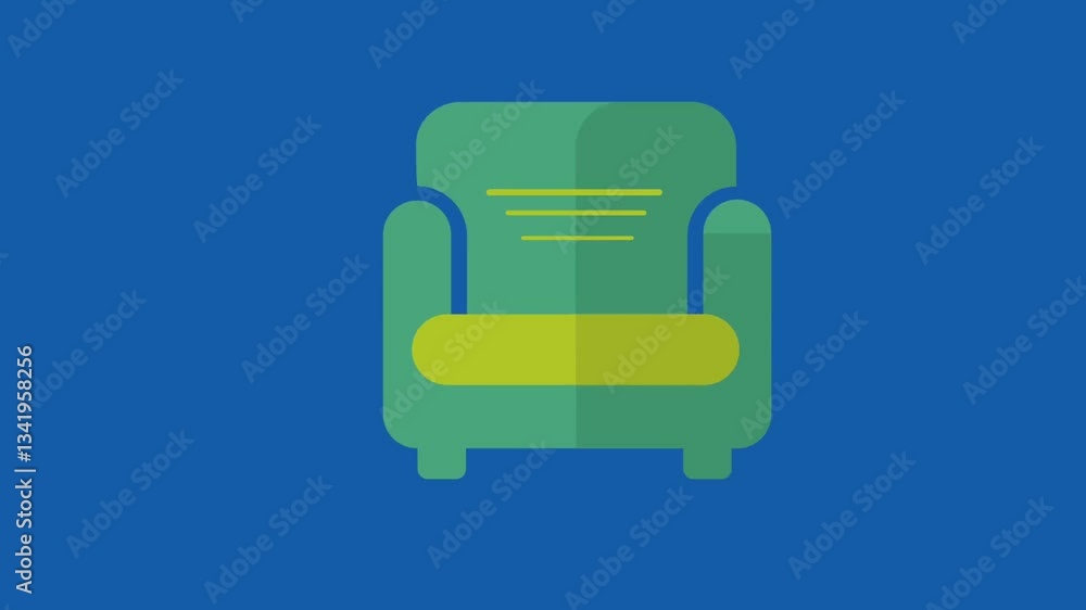 animated green sofa icon on blue screen background animated green sofa icon on blue screen background