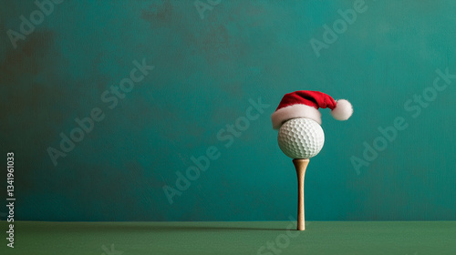 Obraz na płótnie santa hat and golf club on color background with copy space w salonie